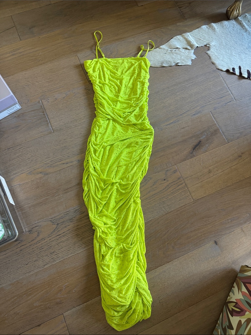 AFRM Neon Lime Spaghetti Strap Dress with Embellishments